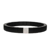 DEMEGLIO 18K White Gold and Matte Black Ceramic Pave Diamond Station Stretchable Bracelet